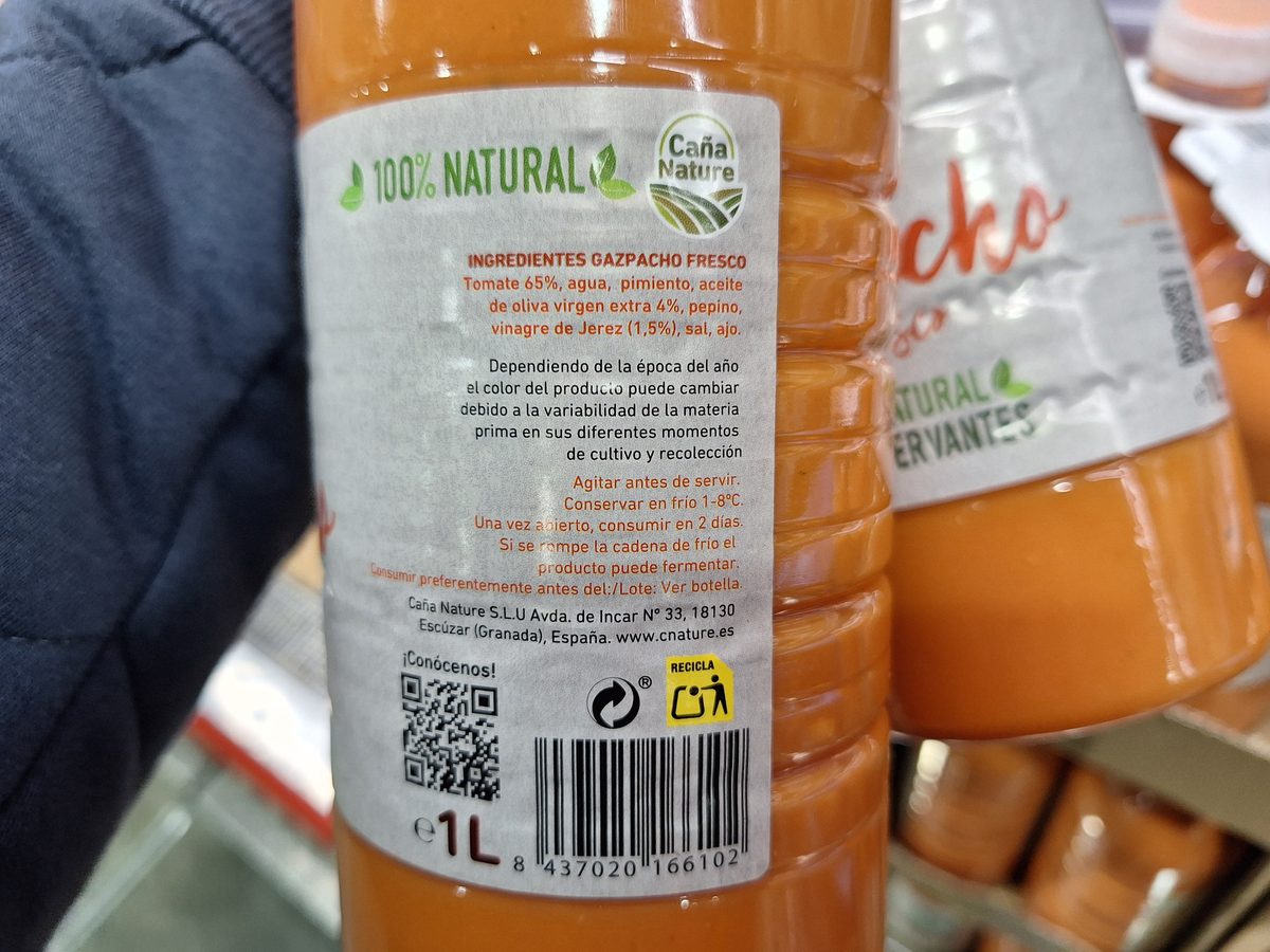 Gazpacho Caña Nature ingredientes naturales