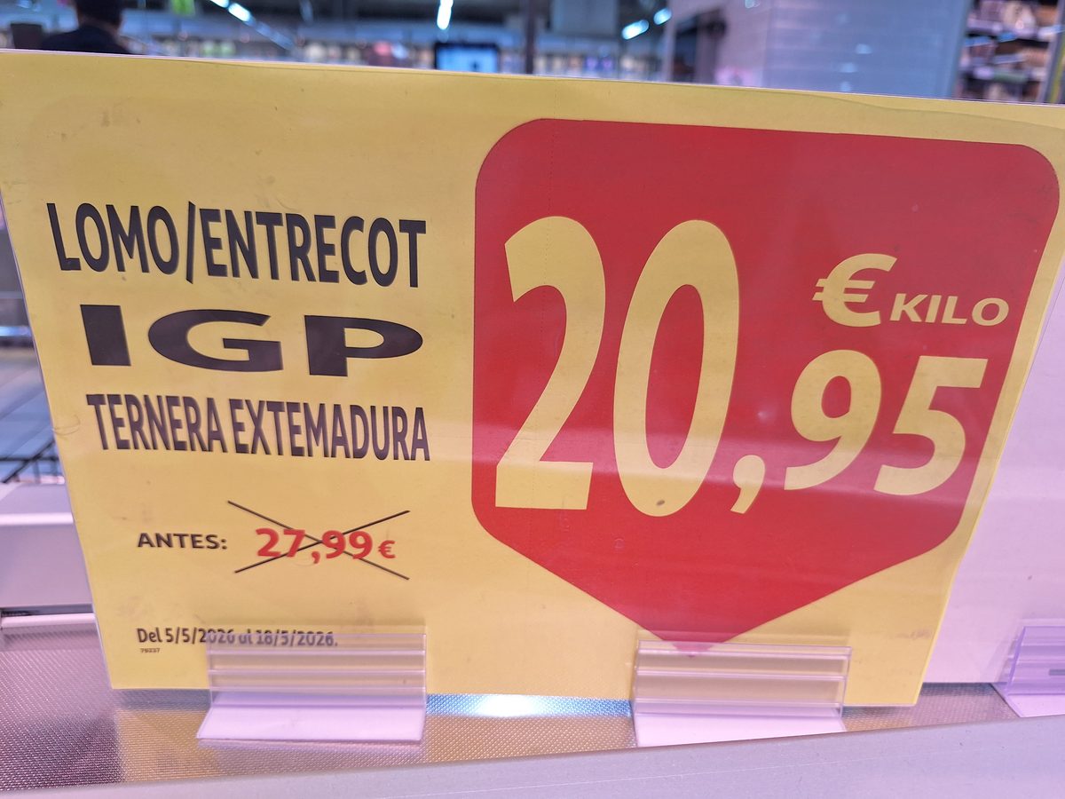Entrecot IGP de Extremadura en el mostrador de Alcampo