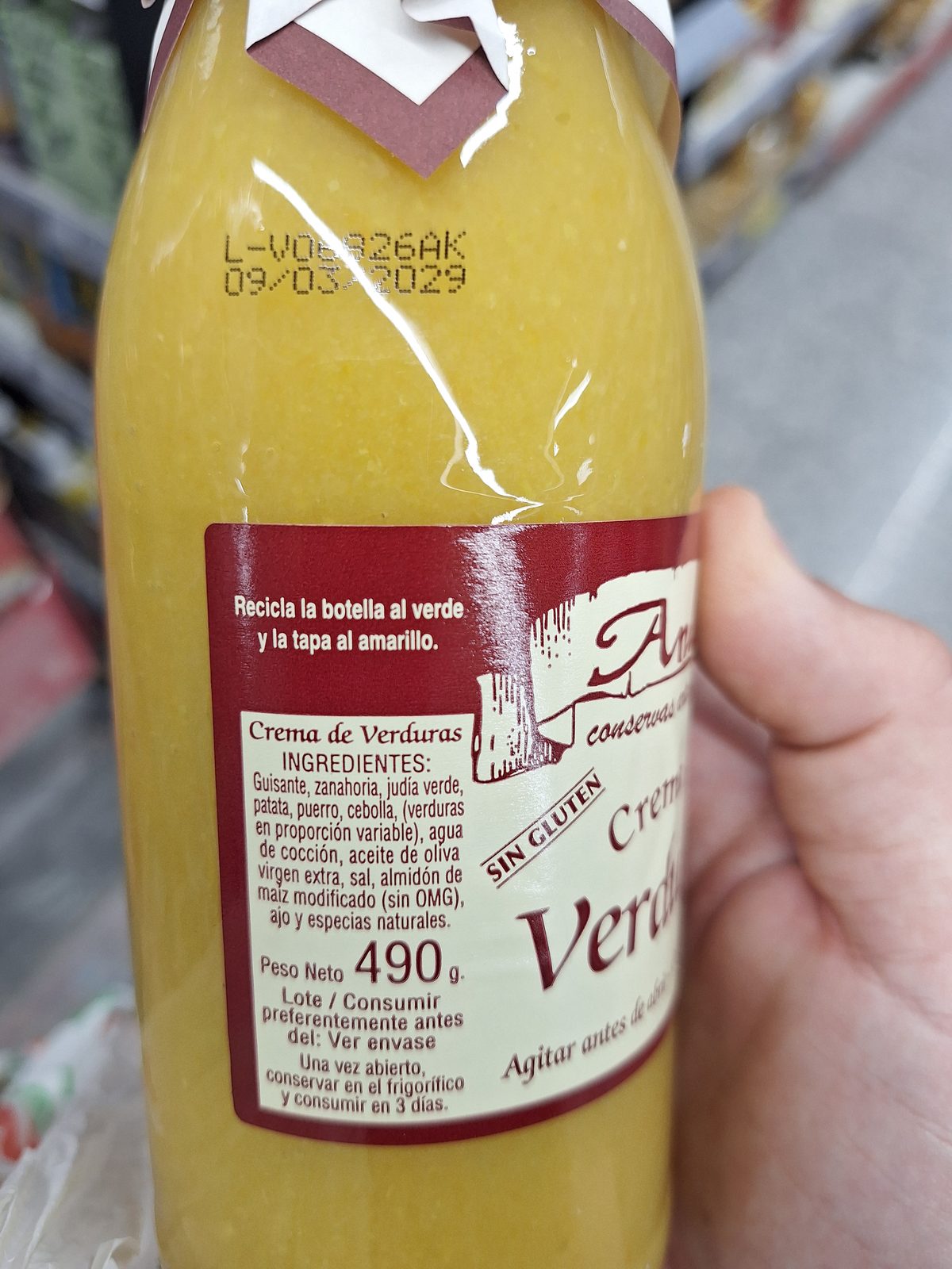 Etiqueta nutricional crema verduras
