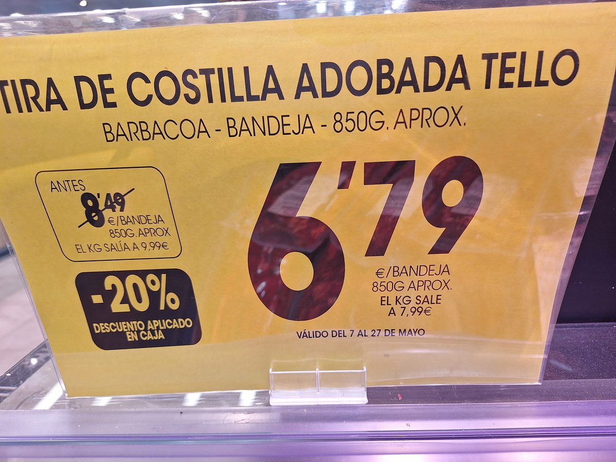Ingredientes de la tira de costilla adobada Tello