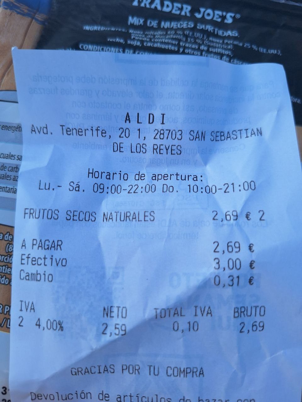 Etiqueta nutricional del mix