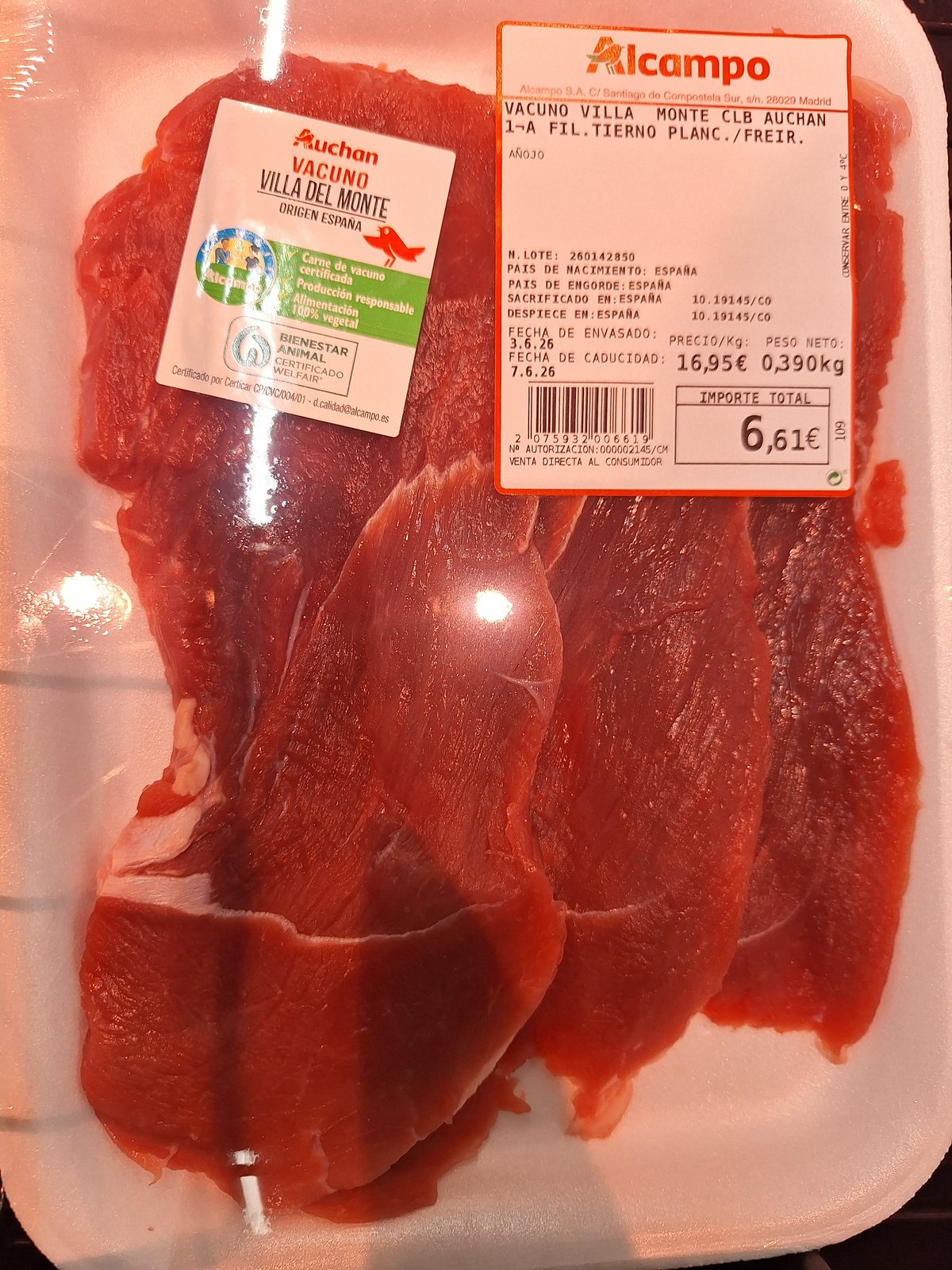 Etiquetado de los filetes de añojo con certificaciones