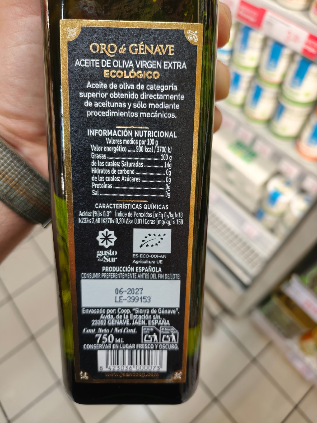 Detalle del precio del aceite ecológico Oro de Génave en Alcampo