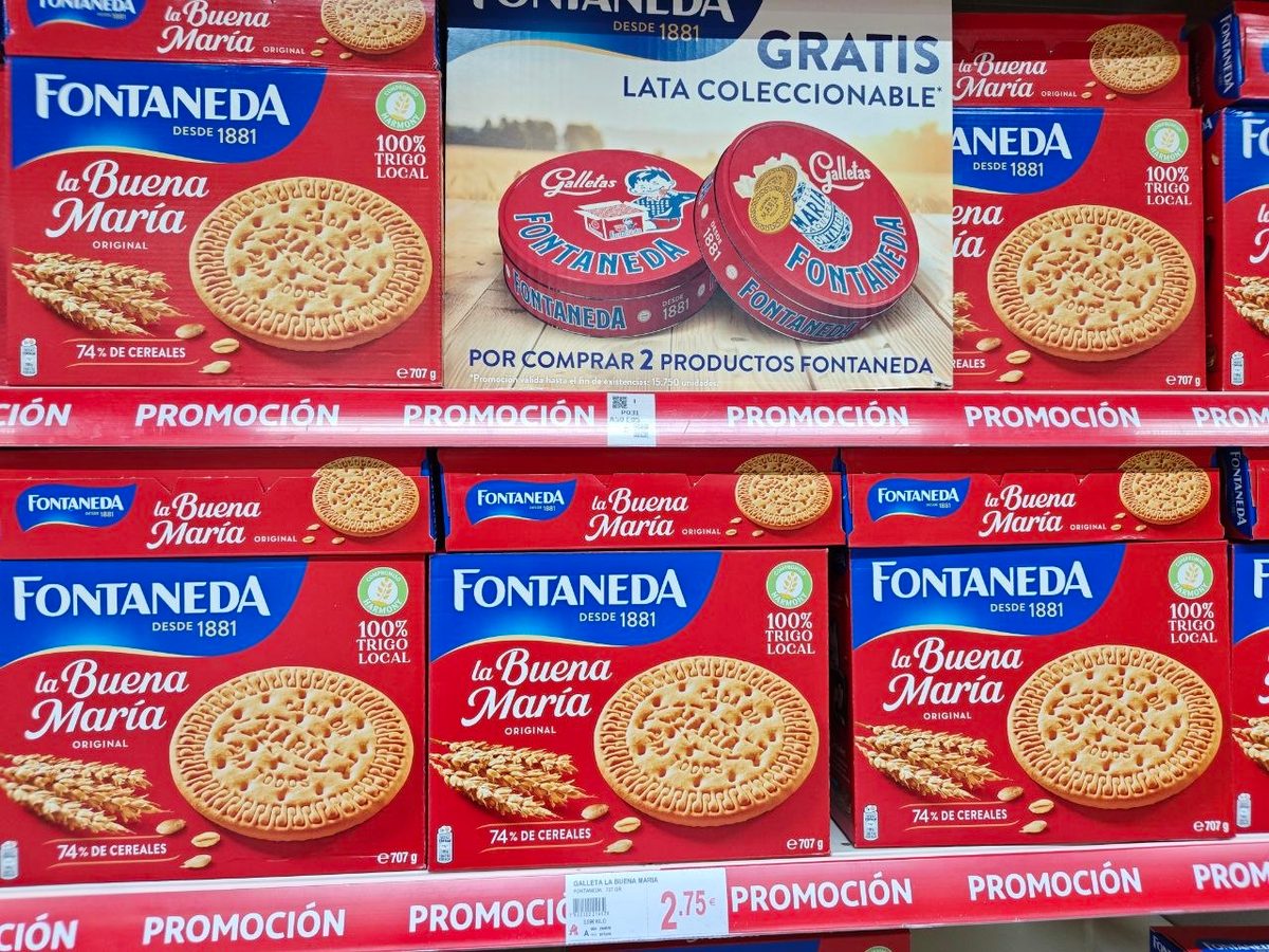 Lata metálica coleccionable Fontaneda diseño retro clásico con niño