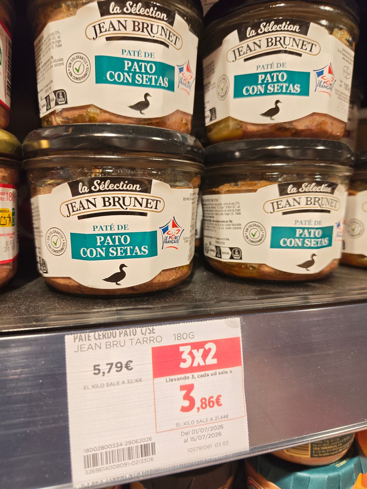 Tarros de paté Jean Brunet La Sélection en el lineal de Supercor