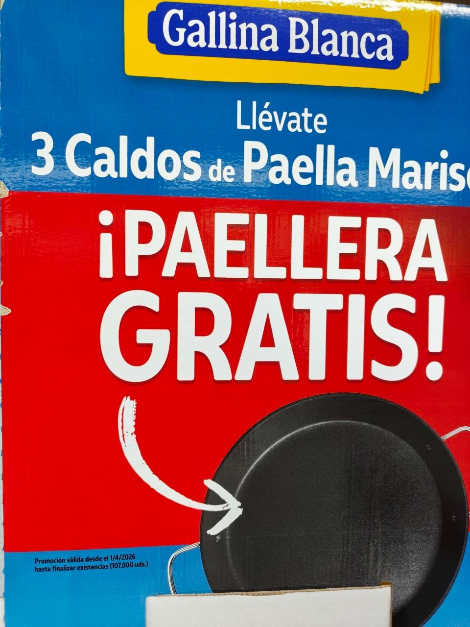 Detalle del cartel de precio del lote Gallina Blanca en Alcampo