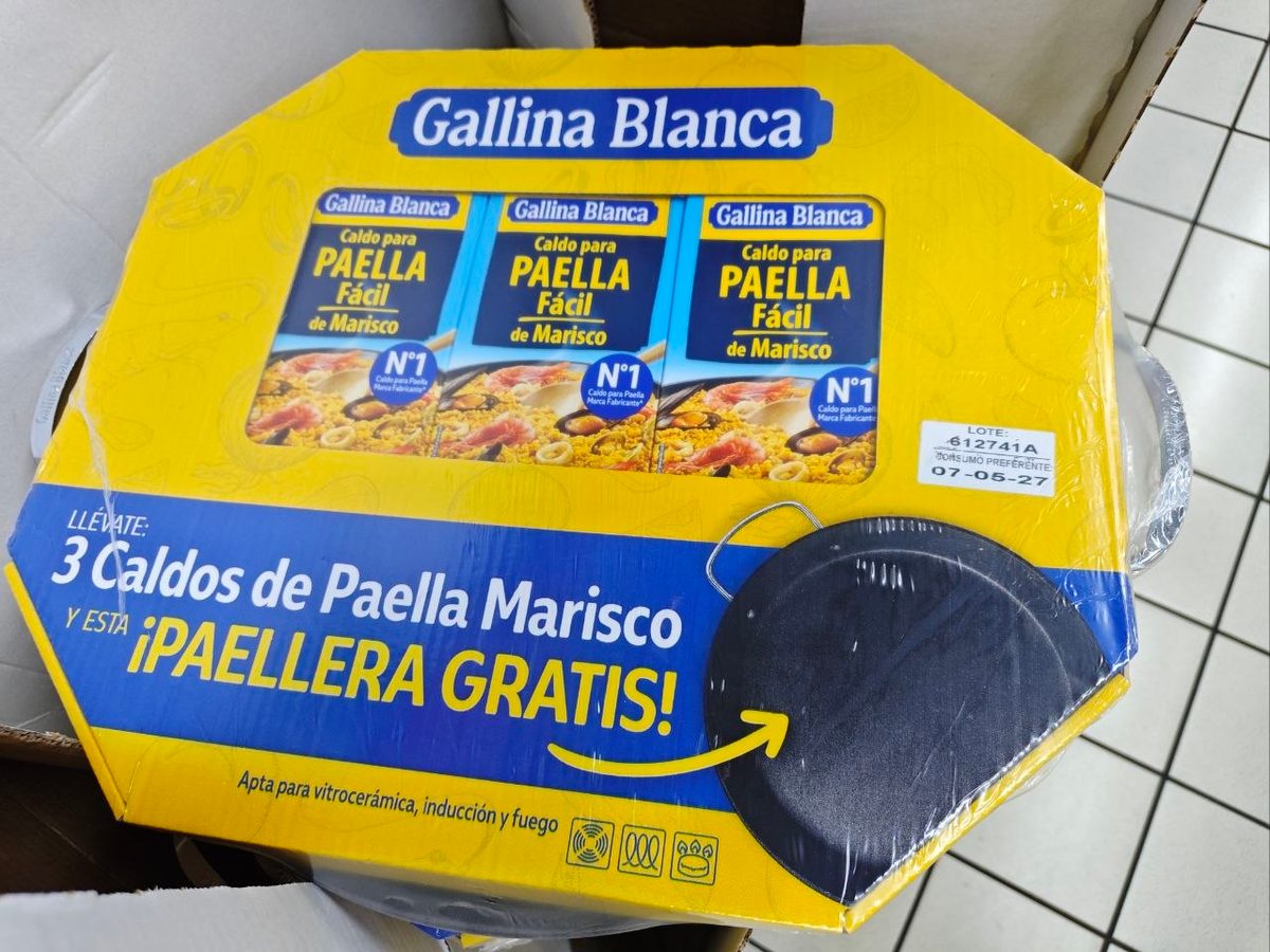 Lote Gallina Blanca caldo para paella con paellera de regalo en Alcampo