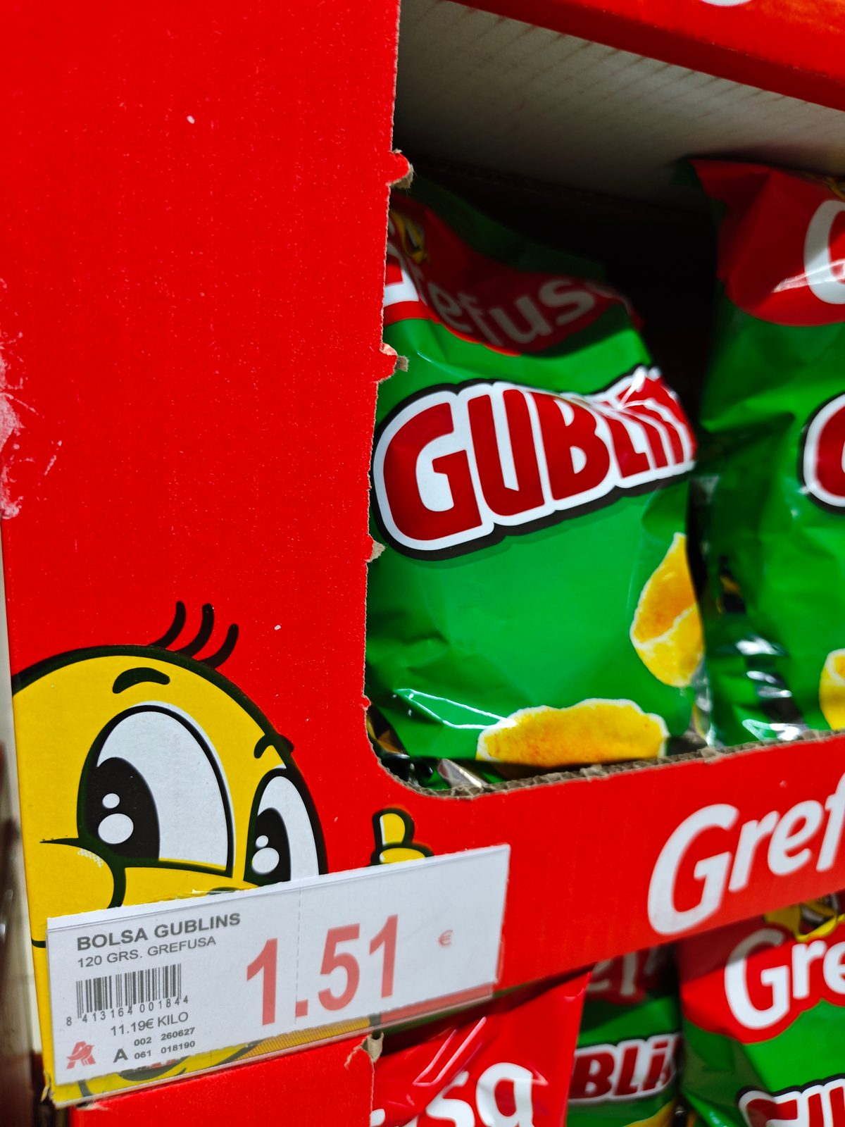 Bolsas de Gublins y Papa Delta Grefusa en el lineal de Alcampo