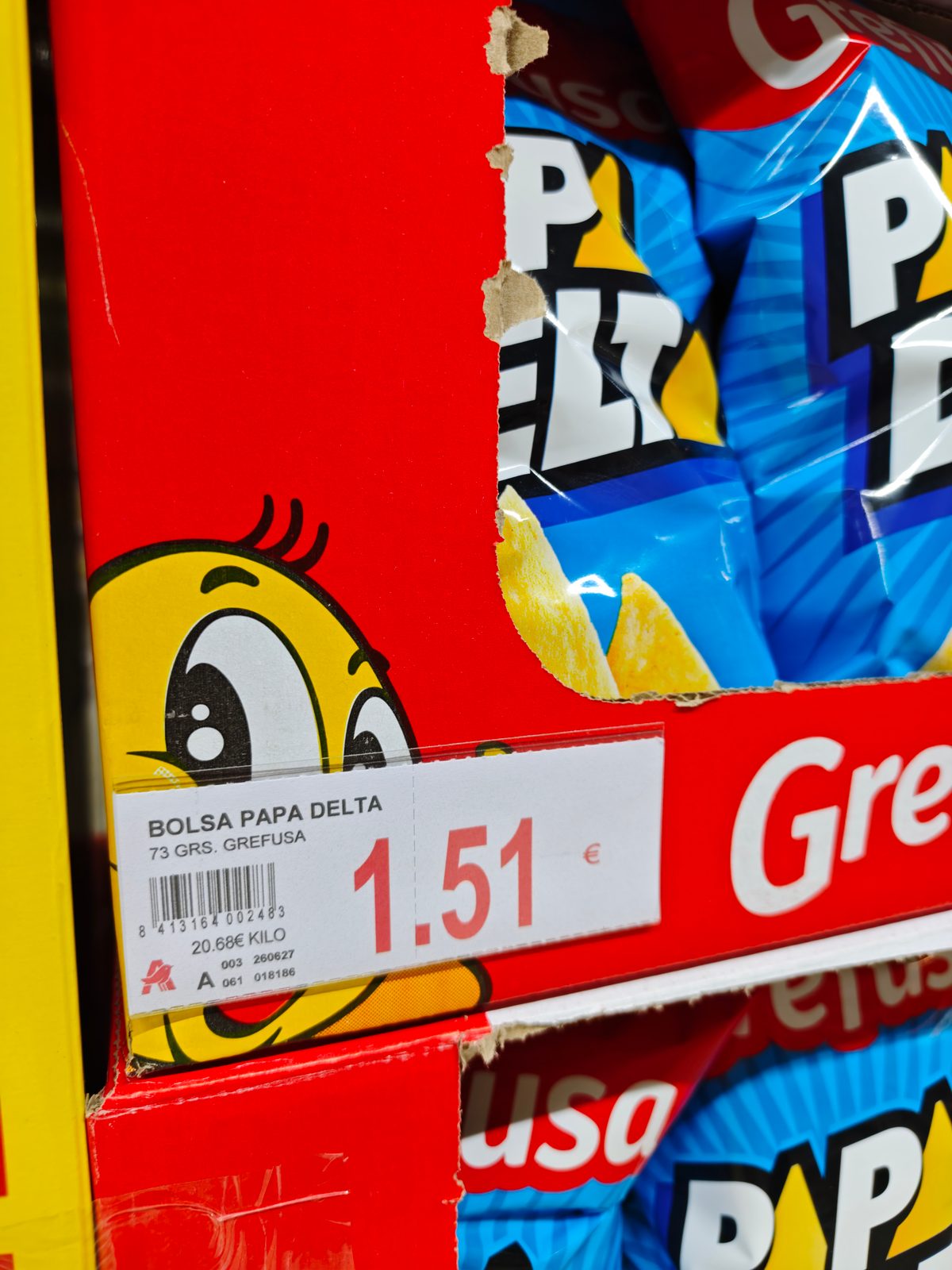 Detalle del envase de Gublins Grefusa con información nutricional
