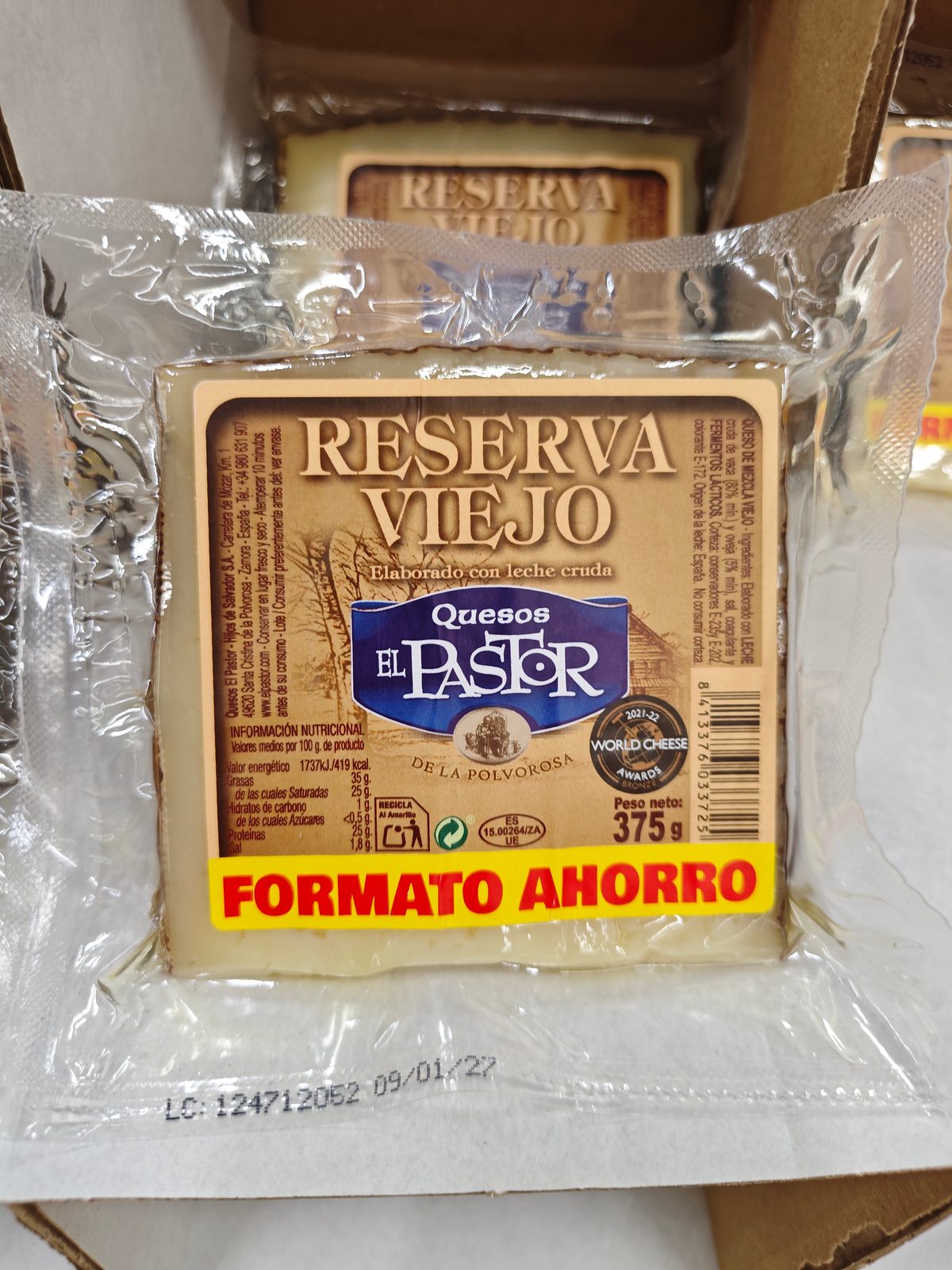 Etiqueta y precio del queso El Pastor Reserva Viejo en Ahorramás