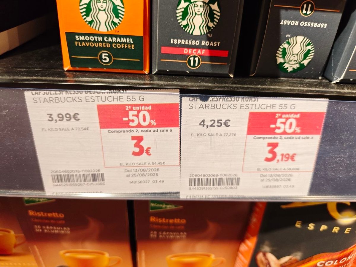 Cápsulas Starbucks Espresso Roast Decaf en el lineal de Supercor
