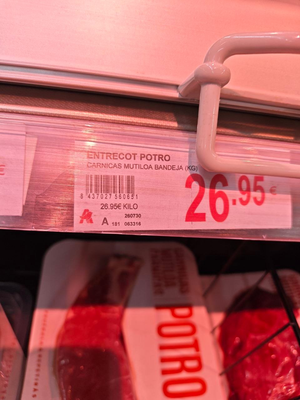 Precio por kilo de la carne de potro en el mostrador