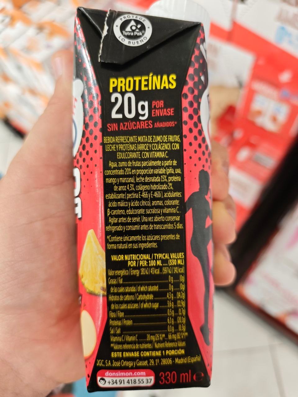 Etiqueta nutricional de la bebida Don Simon con proteína