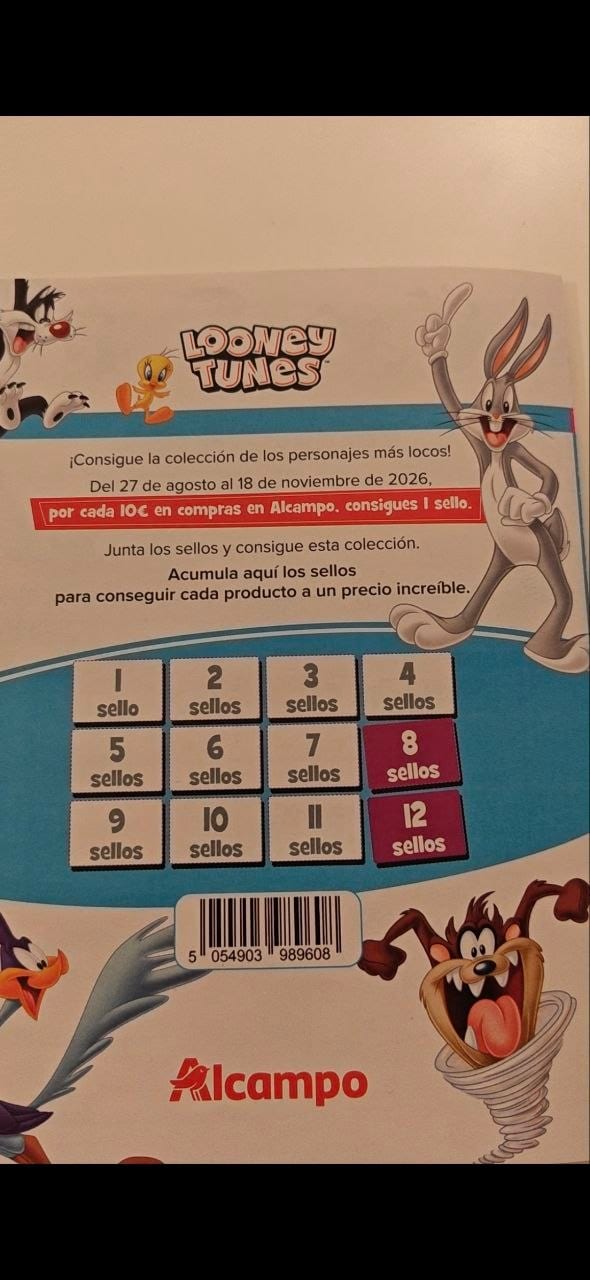 Cartilla de sellos Looney Tunes de Alcampo